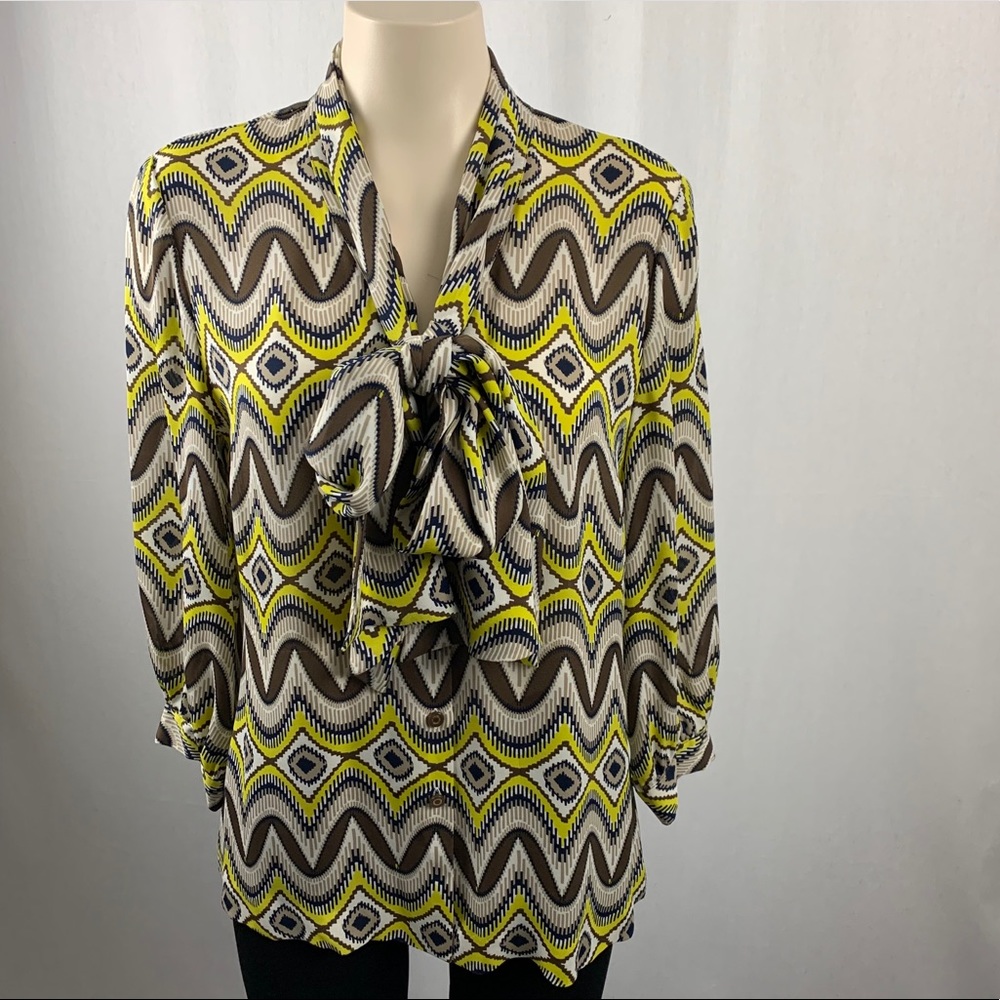 Tory Burch Ikat Print Silk Neck Tie Blouse 10